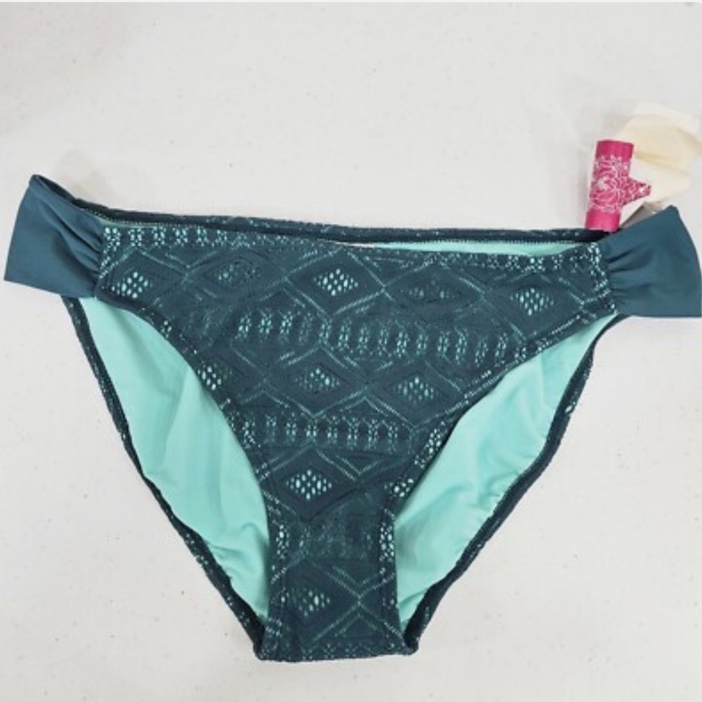 Hula Honey Swimwear Women Bikini Swimsuit Bottom Size small Green Lace
